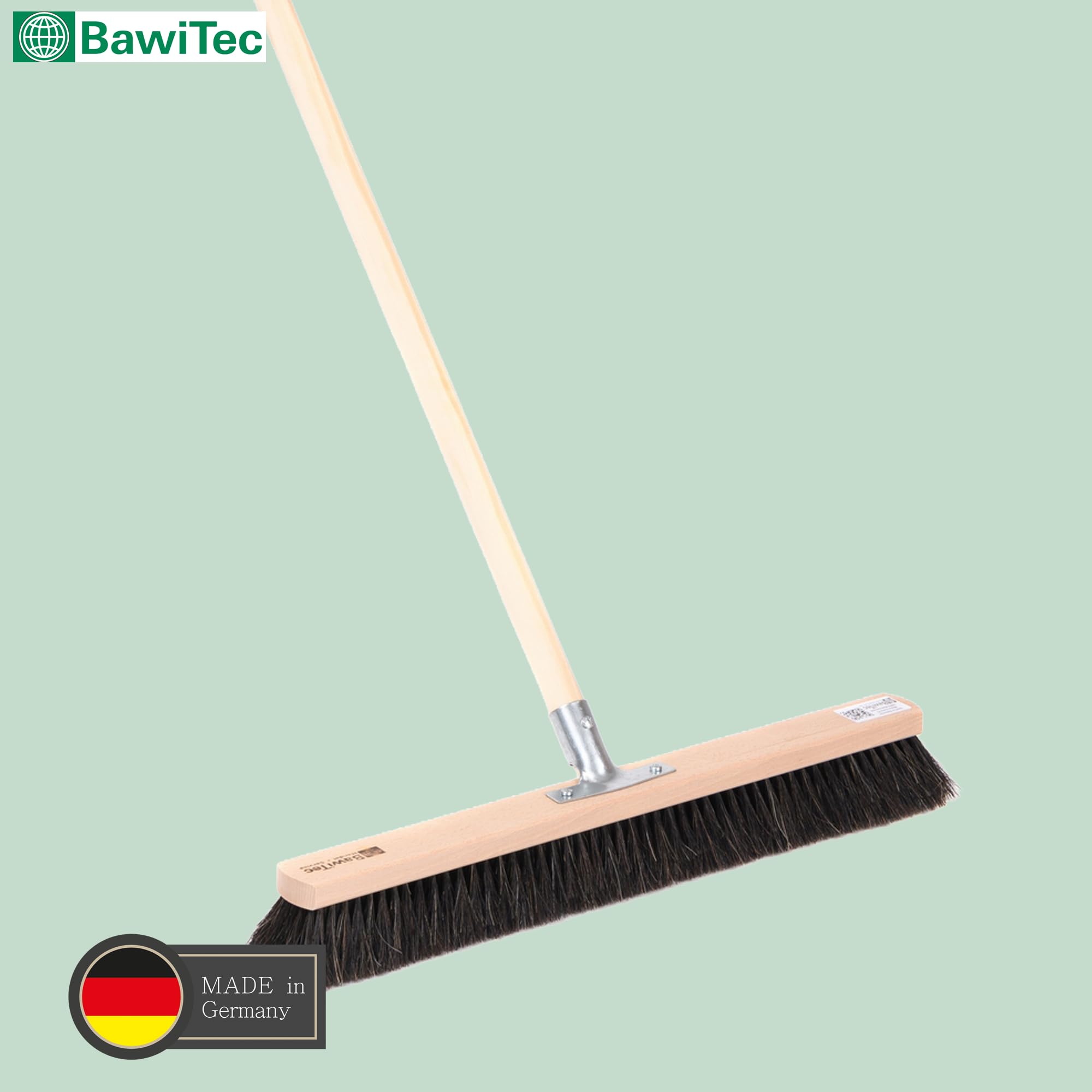 Rosshaar Besen Saalbesen 60cm weiche Borsten mit Stiel 160cm Besenstiel | Sehr weiche feine Naturhaar-Rosshaar-Borsten, Holzstiel-Ø 28mm, Metall-Stielhalter