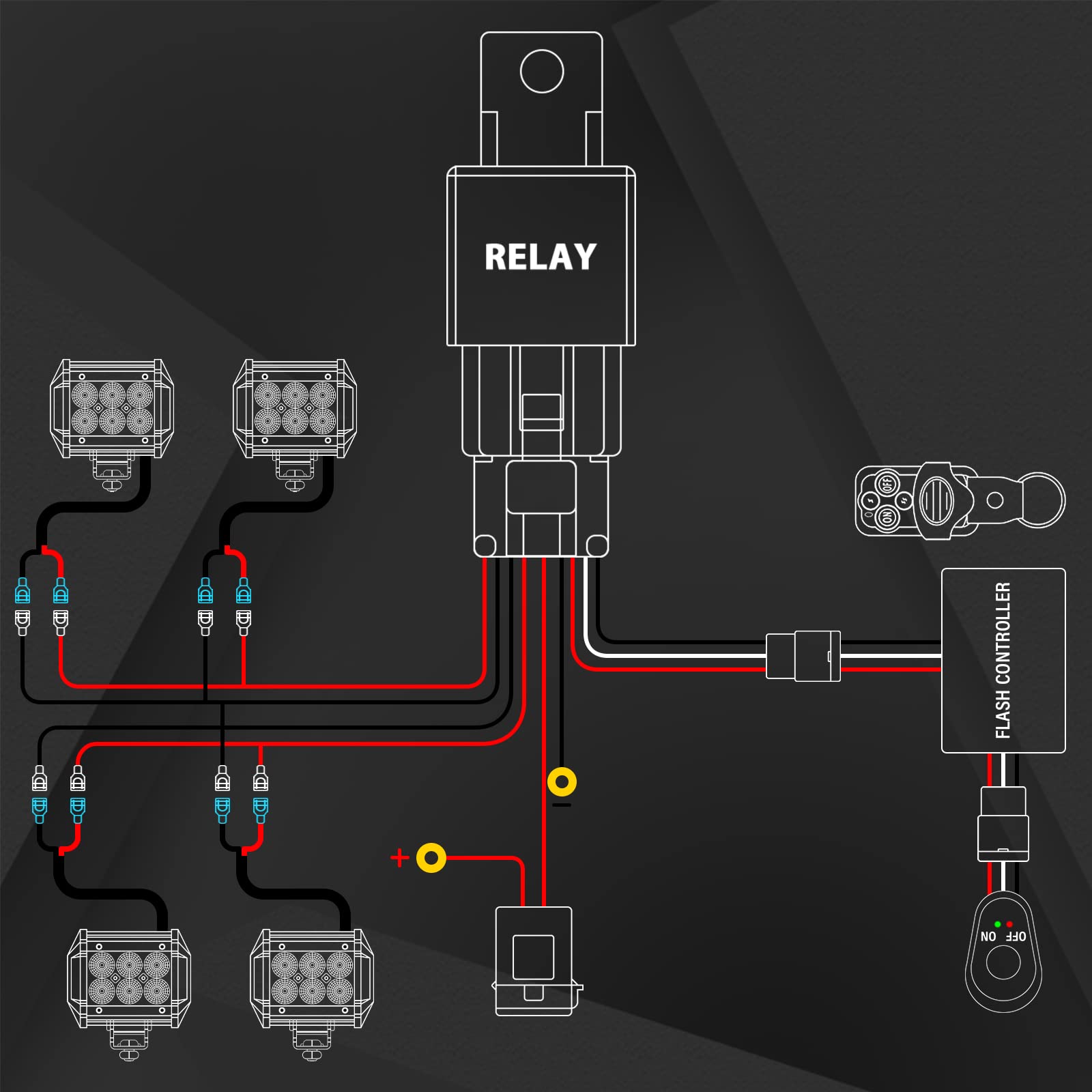 Willpower 40 A 12 V, listwa świetlna LED, zestaw wiązki kabli, wł./wył. pilot zdalnego sterowania, bezpiecznik do świateł do jazdy w terenie, światła robocze (4 przewody)