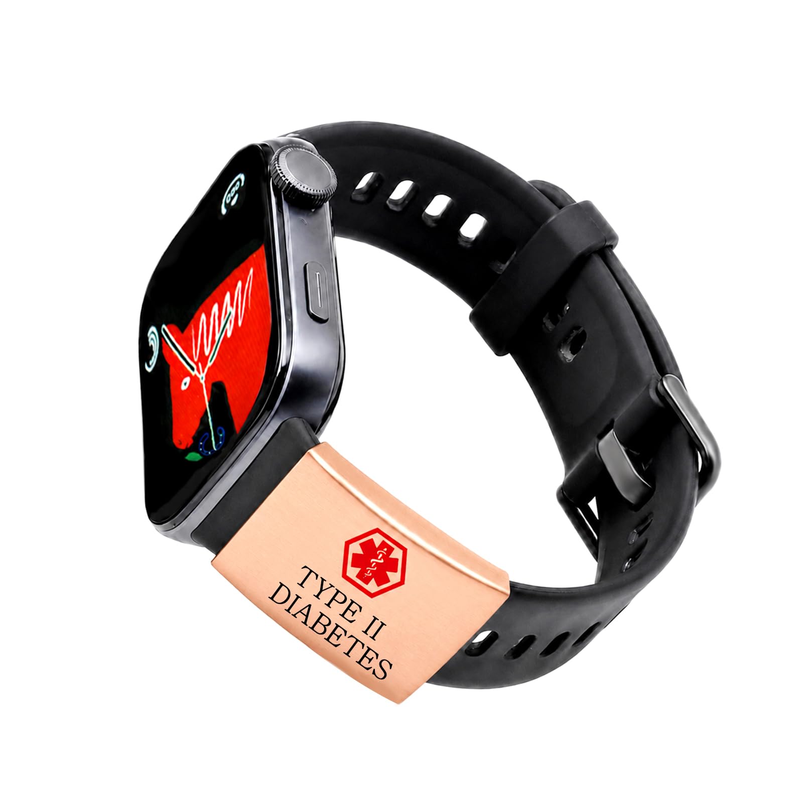 Tobestu Type 2 Diabetes Medical ID Label for Identification Wristband, Rose Gold Plated