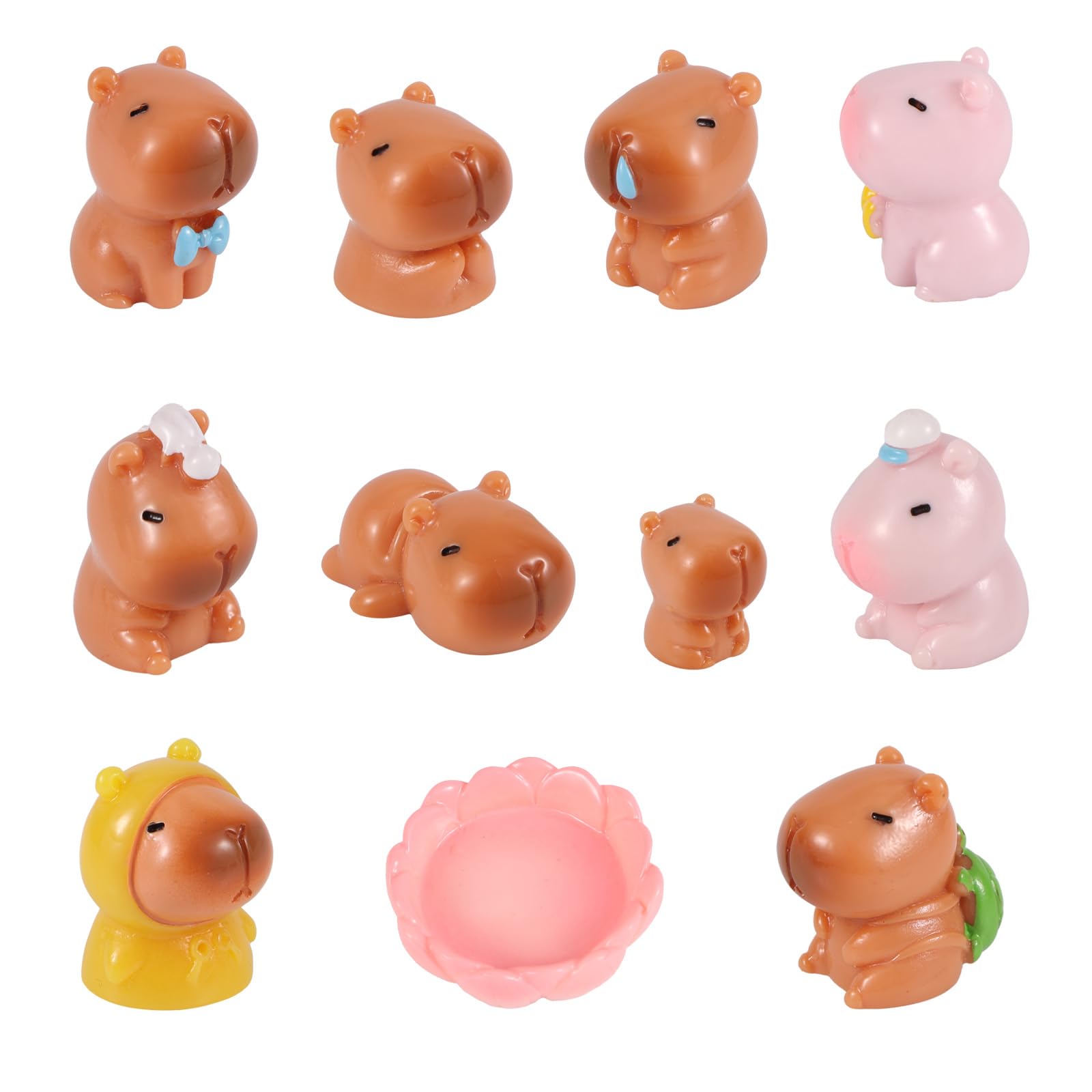 lasuroa 11szt Mini Figurki Kapibary, Super Urocze Miniaturowe Żywiczne Kapibary Małe Małe Zwierzęta Ozdoby na Torty Dekoracje Pulpitu Samochodu Deski Rozdzielczej Domku dla Lalek i Ogrodu Wróżek