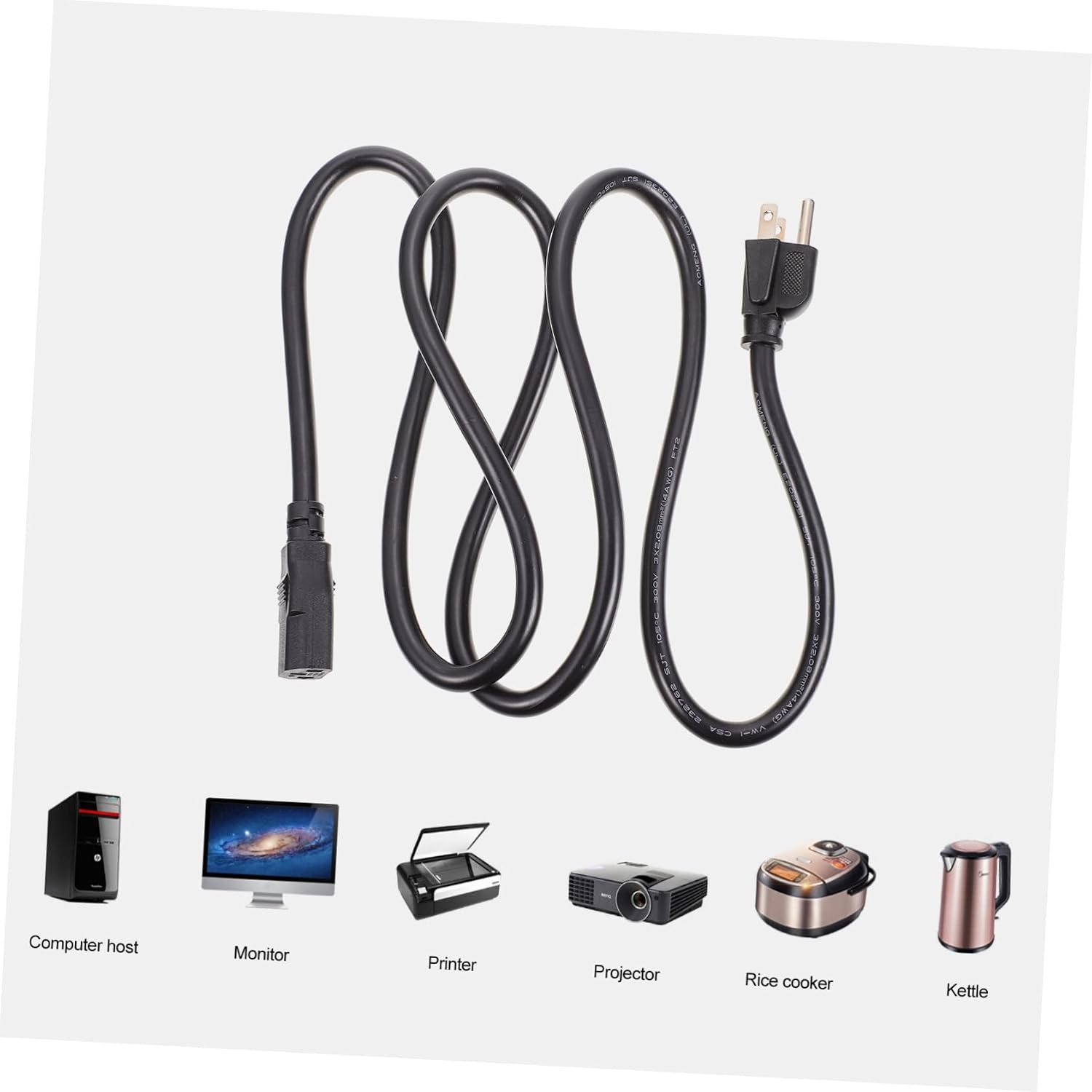 TEHAUX 3-Prong Power Cord for Rice Cooker and Computer 6ft Pigtail AC Power Cable US Plug Extension Cord for Rice Cooker and Computer