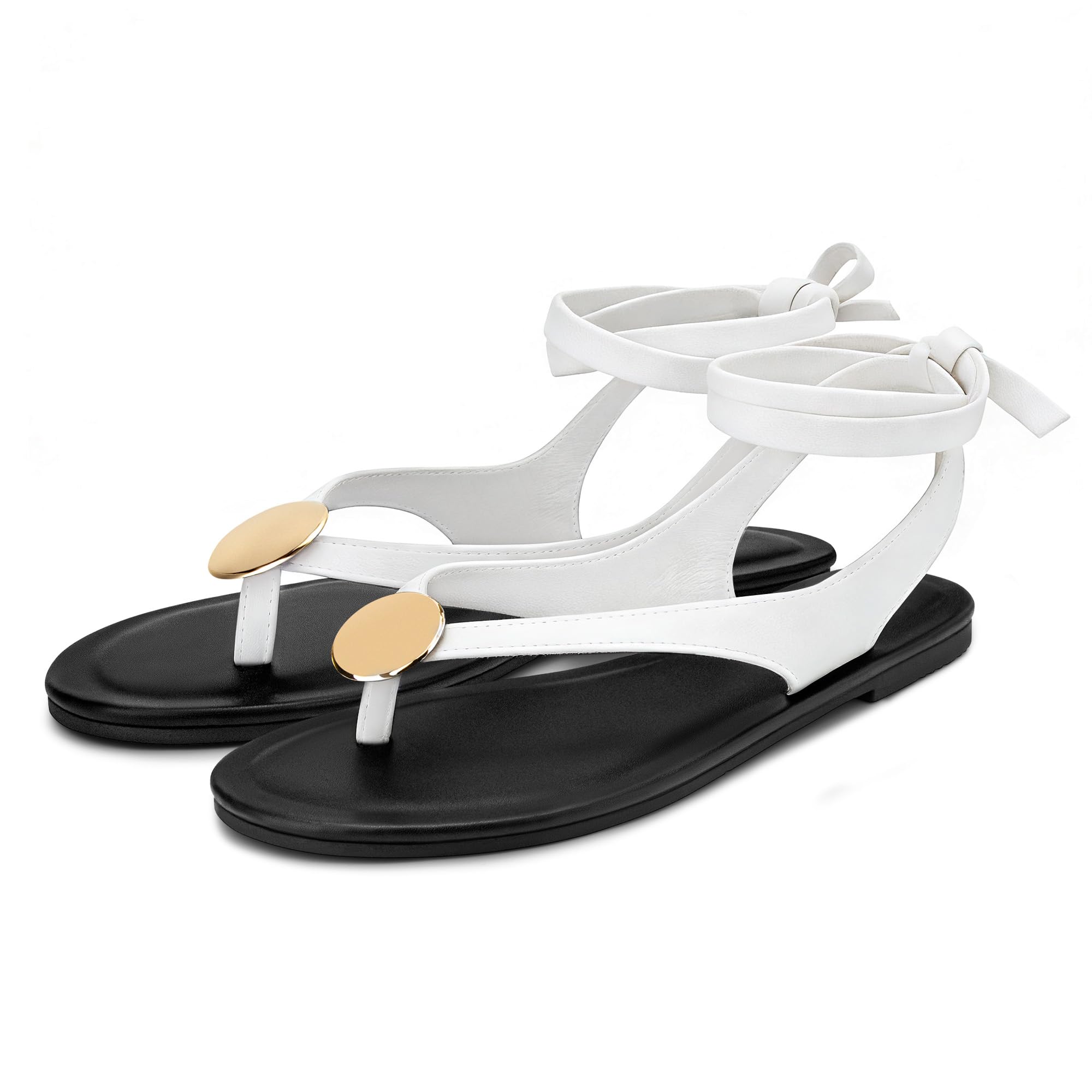 Carcuume Women's Suede Flat Sandals with Metallic Accents Adjustable Strappy Flip Flops for Beach Vacation Casual Outings Cushioned Dressy Slides,