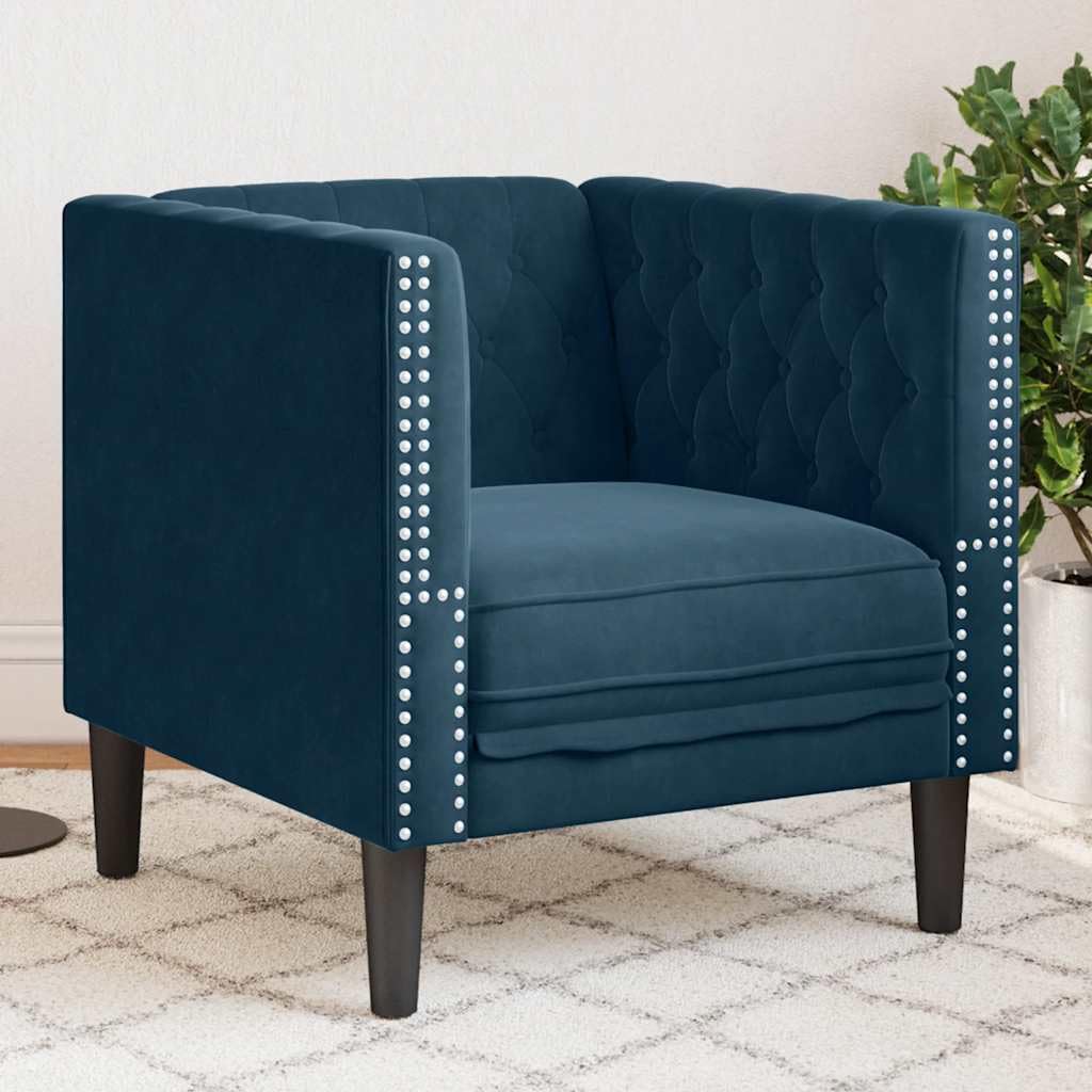 vidaXL Chesterfield Sessel, Loungesessel mit Knopfheftung, Polstersessel Relaxsessel für Wohnzimmer, Clubsessel Cocktailsessel Sofa, Blau Samt