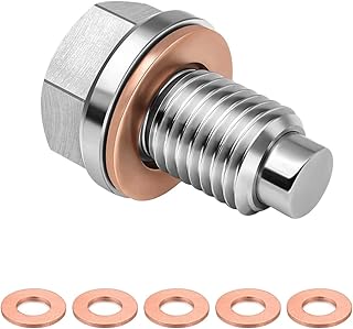 SHMZK M12×1.25 Magnetic Oil Drain Plug, Aluminum Sump Drain Nut Bolt with 5 Copper Crush Washer, Leak-Proof Engine Magnetic Oil Drain Plug for Most Vehicles, Car Accessories