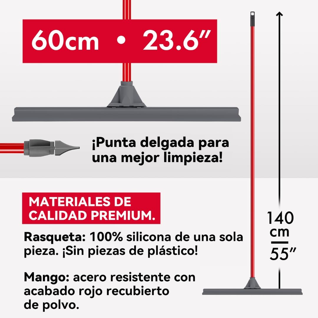 Tyroler Escobilla Goma - Hoja Silicona 100% Duradera, 60 centímetros Ancho - Mango Ligero 140 centímetros