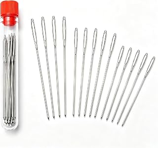 15 PCS Large Eye Sewing Needles Set, Stainless Steel Hand Sewing Needles in 3 Sizes, Sharp Yarn KnittingNeedles with Storage Tube for Embroidery, Leather Stitching and Crafting Projects (Silver)