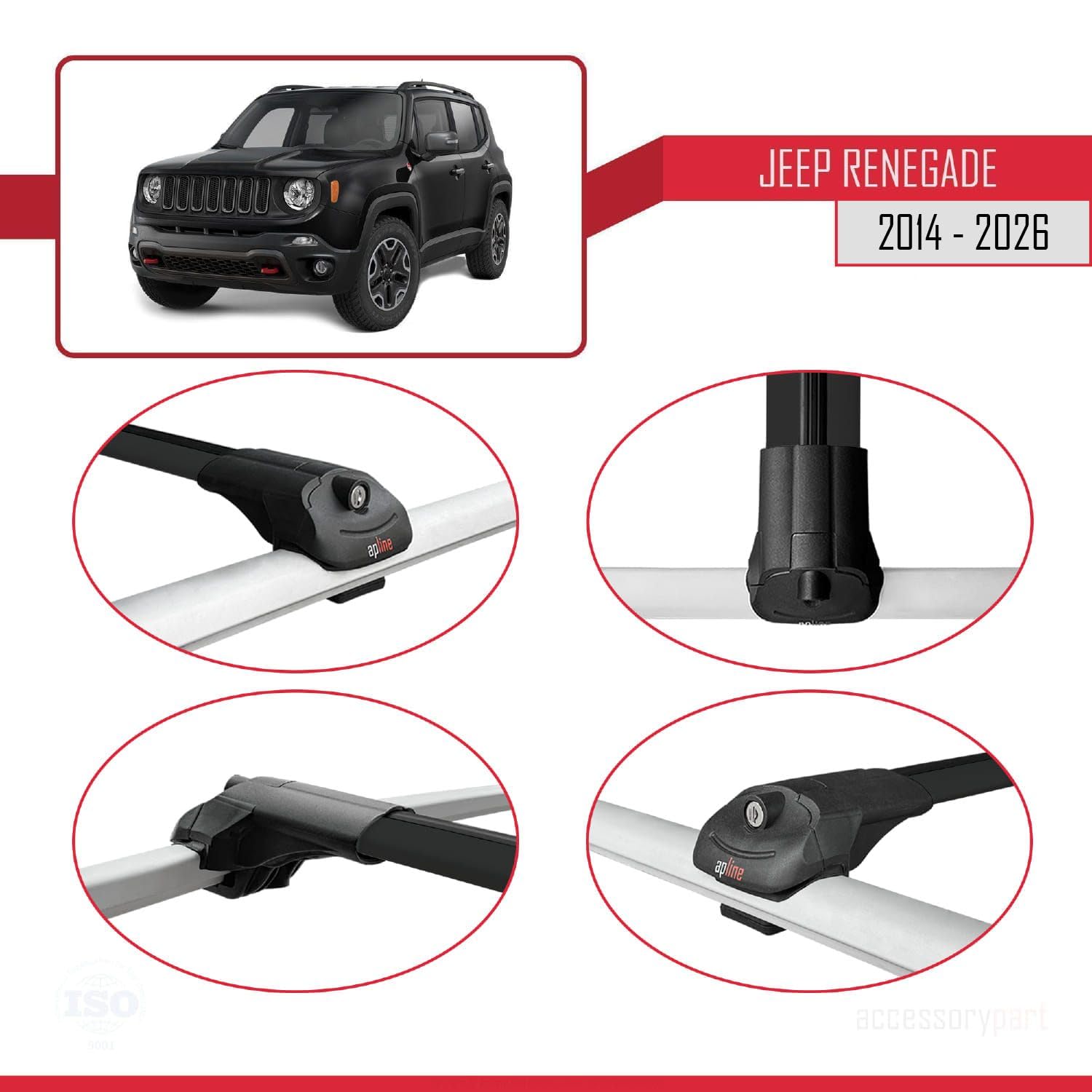 Compatibile con Jeep Renegade (BU) 2014-2026 Modello ACE-1 Barre Tetto Portapacchi Auto Barre Portatutto Nero Alluminio 2 Barre