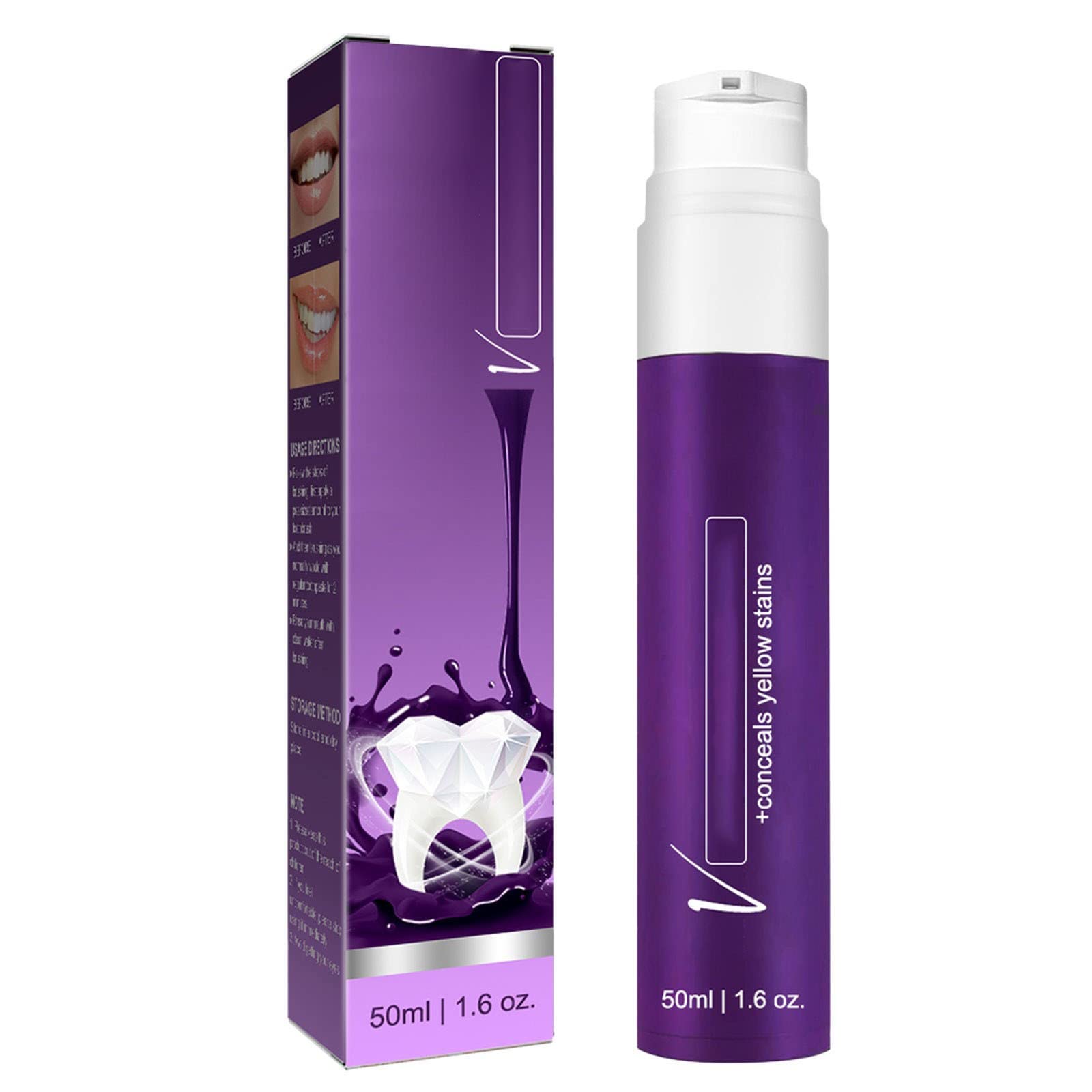 Purple Tooth Agent Toothpaste Tooth Stains Yellow Teeth Cleaning at Home Easy Teeth Agent Tooth Stain Remover 50ml Electric Toothbrush with Water Pick (A, One Size)