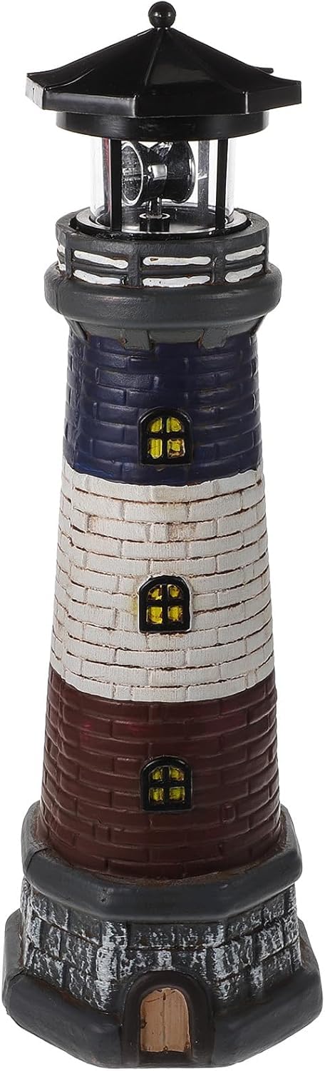 Niltracy Solar Garden Lighthouse Decor, Resin Waterproof Solar-Powered Lighthouse Statue for Yard, Lawn, and Patio, 4.72 X 4.72 X 14.76 Inches, Black