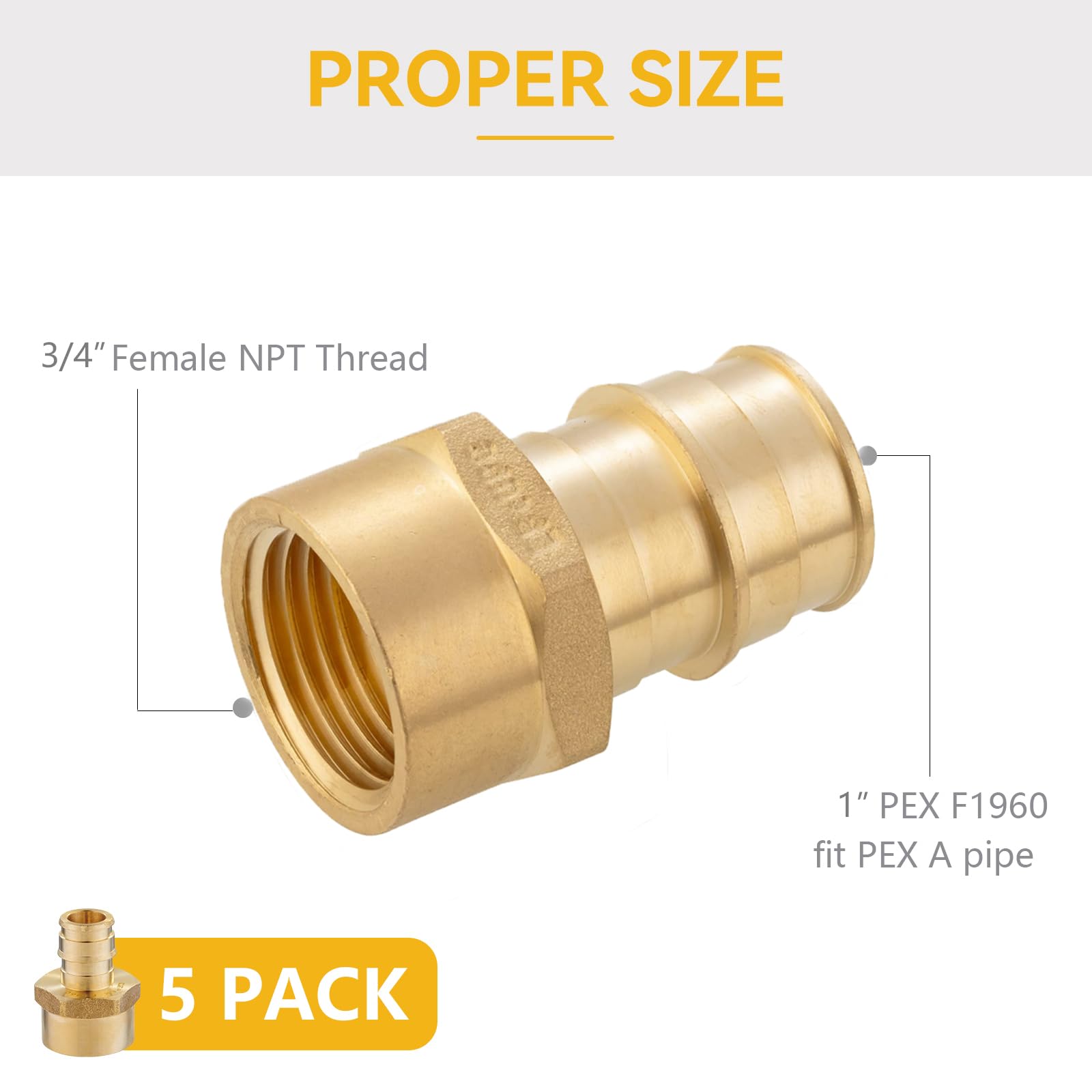 Paquete de 5 Accesorios PEX-A, 1 pulg. x 3/4 pulg. NPT Hembra, ASTM F1960 (PEX1960137)