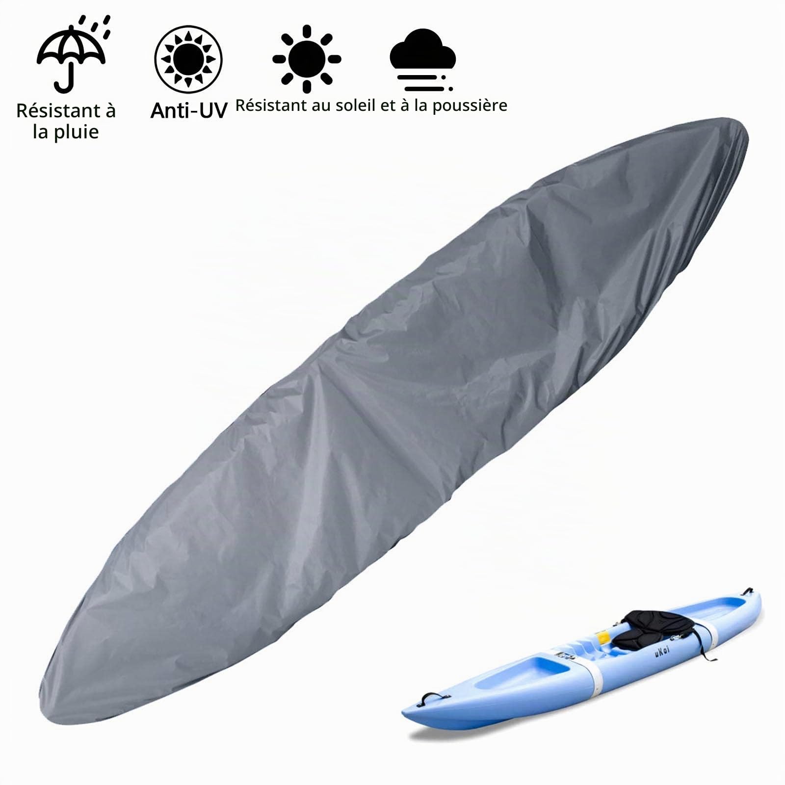 Housse de Protection Kayak Canoë Bateau Couverture Poussière Étanche UV Solaire Stockage Durable, 4.1-4.5M