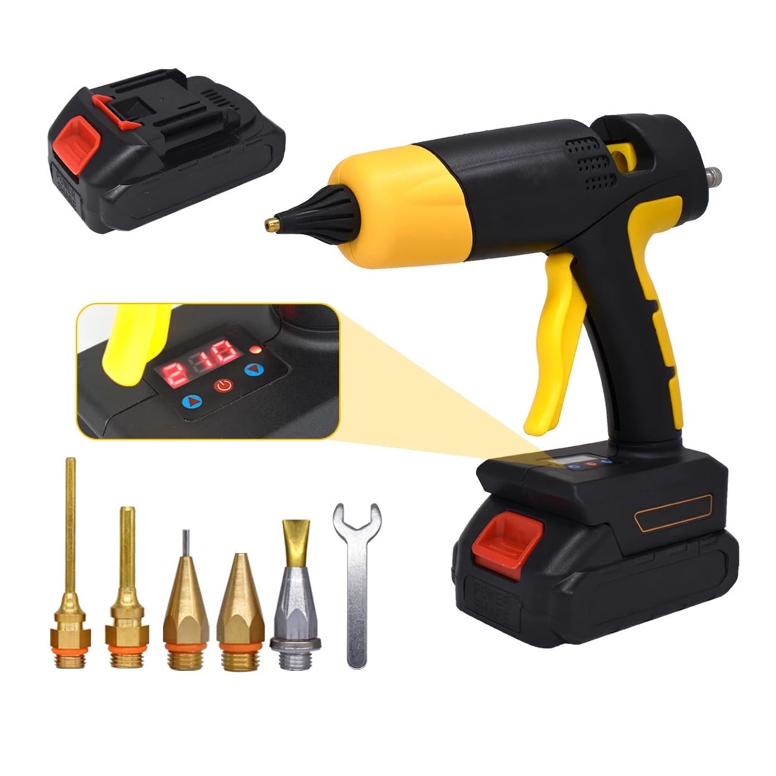 Pistola for colla a caldo senza fili 120 W 12 V con controllo della temperatura tramite display digitale Batteria e ugello sostituibili Utilizza stick di da 11 mm(SET-3)