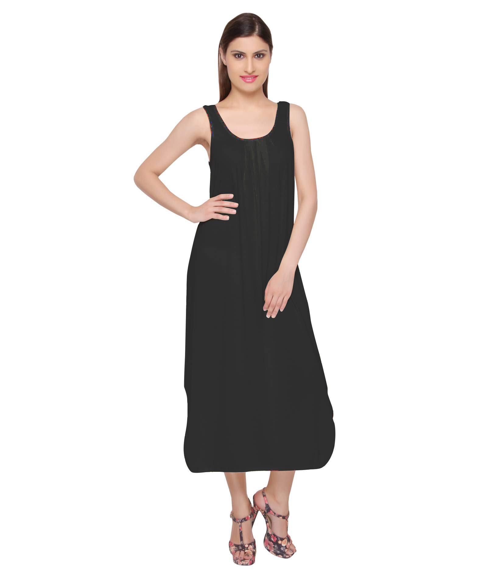 APPEWE Cotton Full Length Camisole for Women - Long Innerwear Petticoat - Plus Size Nighty - Kurti Slip - Suit Slip - Pack of 1 - Black-image-42
