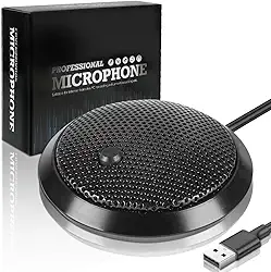 Microfone de Mesa para pc, Microfone de Conferência USB, Microfone Condensador Omnidirecional de 360° com Tecla Silenciosa