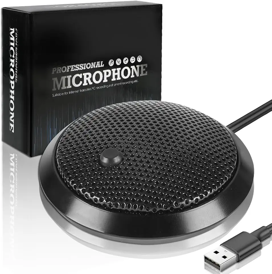 Microfone de Conferência USB, Microfone Condensador Omnidirecional de 360° com Tecla Silenciosa, Microfone de Mesa para PC