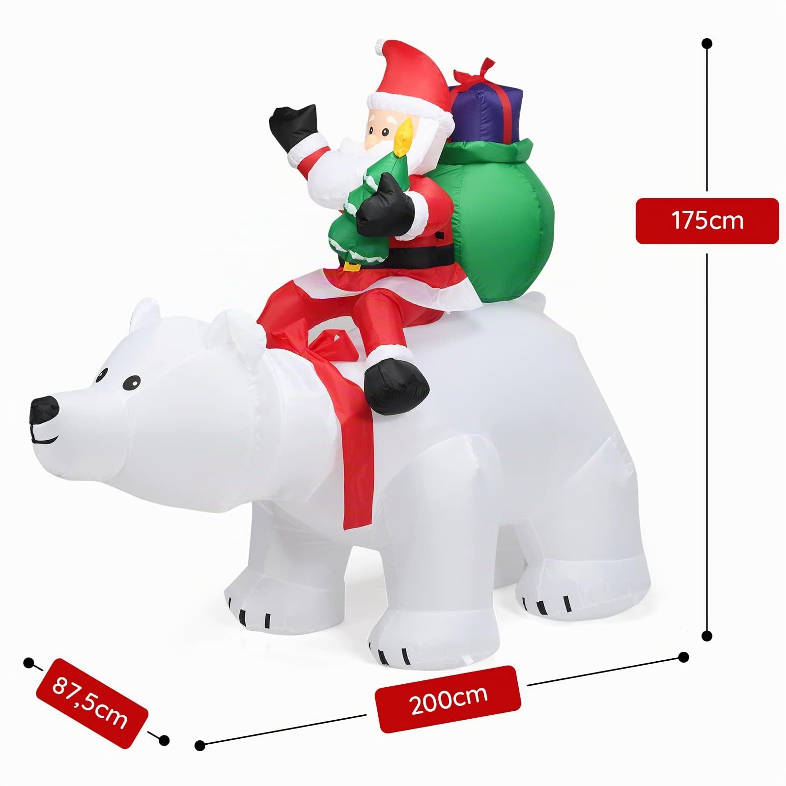 GOPLUS 175CM Père Noël Chevauchant l'Ours Gonflable avec Lumières - Décoration Noël Intérieur et Extérieur