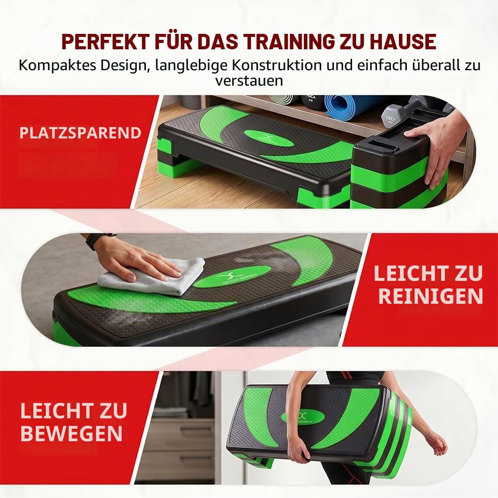 MAXSTRENGTH Fitness-Stepper für Training, 5-fach höhenverstellbar, 10 cm, 15 cm, 20 cm, 25 cm, 30 cm, rutschfeste Trittfläche für Aerobic-Übungen, Ausdauer, Cardio, Yoga, Routinen