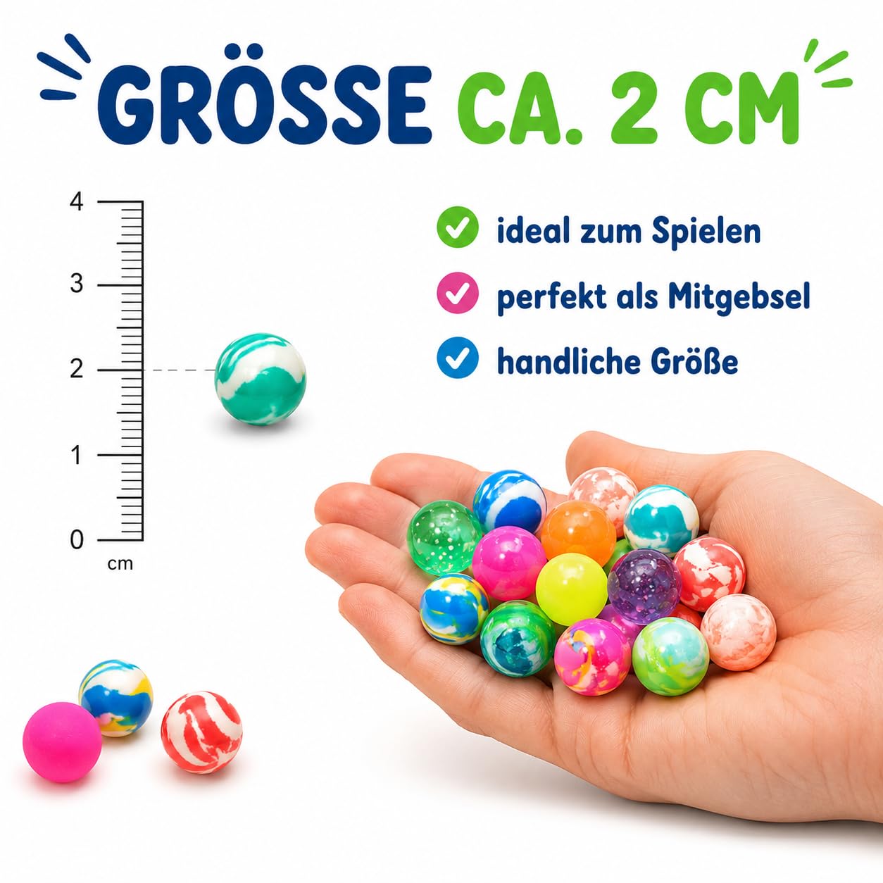 jameitop® 600 FLUMMIS gemixte Bunte Farben (Frost/Verlauf/Neon) 2 cm Spring Ball Sprungball Hüpfball Ball