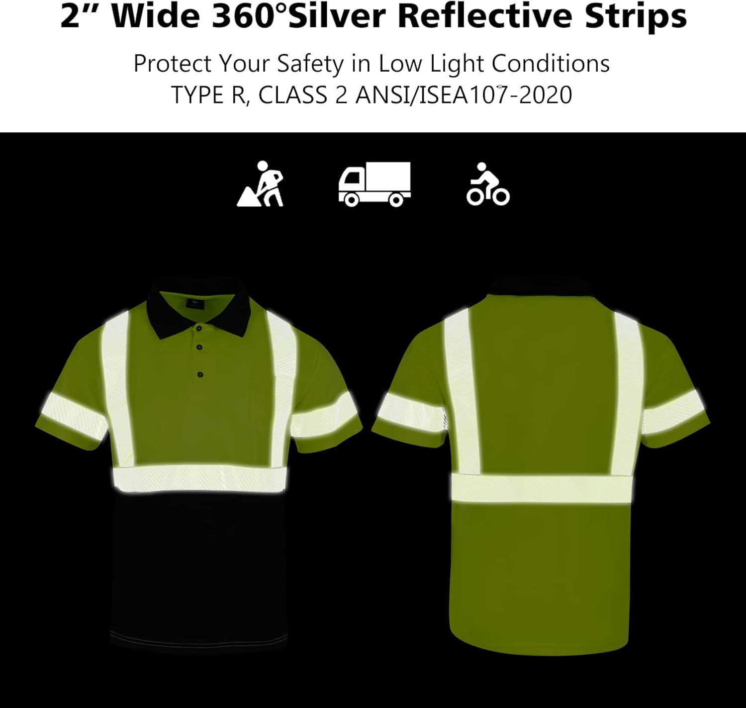 VENDACE Hi Vis Reflective Safety Polo Shirts for Men ANSI Class 3 High Visibility Construction Work T Shirts Short Sleeve - Image 6
