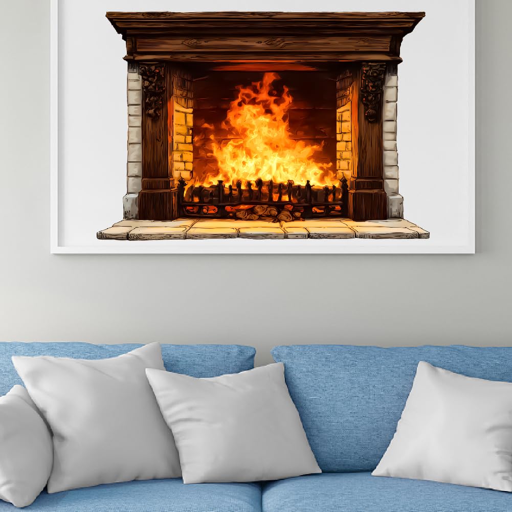 SUPERDANT Fireplace Bonfire Wall Stickers Campfire Self Adhesive Wall Decals Patchwork Waterproof Peel and Stick Walls Art Stickers for Home Living Room Bedroom Apartment Playroom 96x60cm