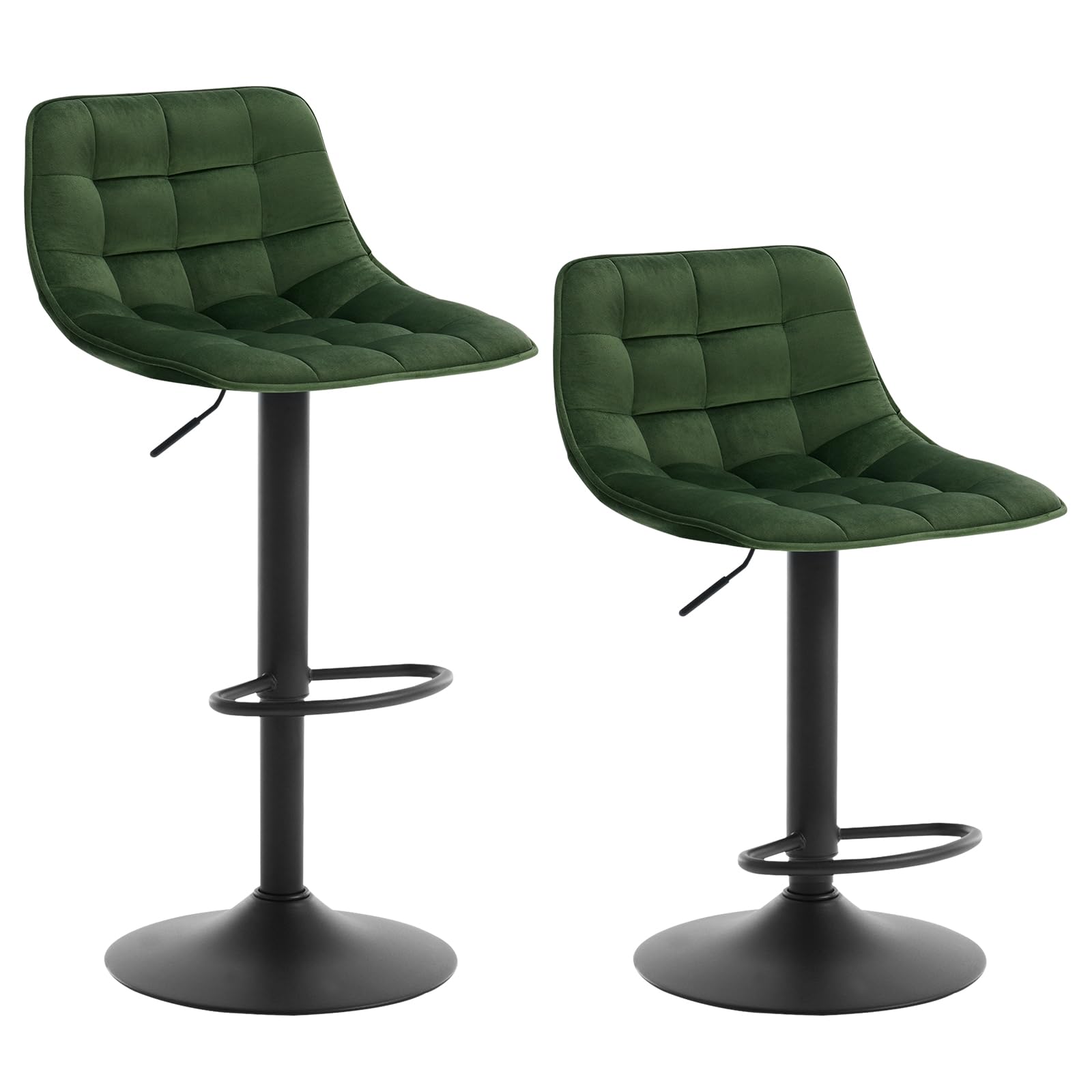 WOLTU Taburete de Bar Juego de 2, Taburetes Alto de Cocina Giratorio con Respaldo Regulable en Altura Muebles Sillas, Terciopelo, Verde Oscuro