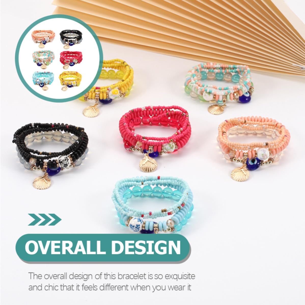 Abaodam 12 Juegos Pulsera Bohemia para Mujer de Vidrio y Aleación, Ligera y Segura, Diseño Multicapa Ojo Turco, Adecuado para Regalos Originales en Cumpleaños y Navidad