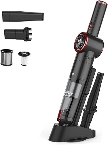 Nicebay Aspiradora de mano inalámbrica, aspiradora de mano portátil de succión fuerte de 15 KPA, aspiradora de coche con pantalla LED, base de carga
