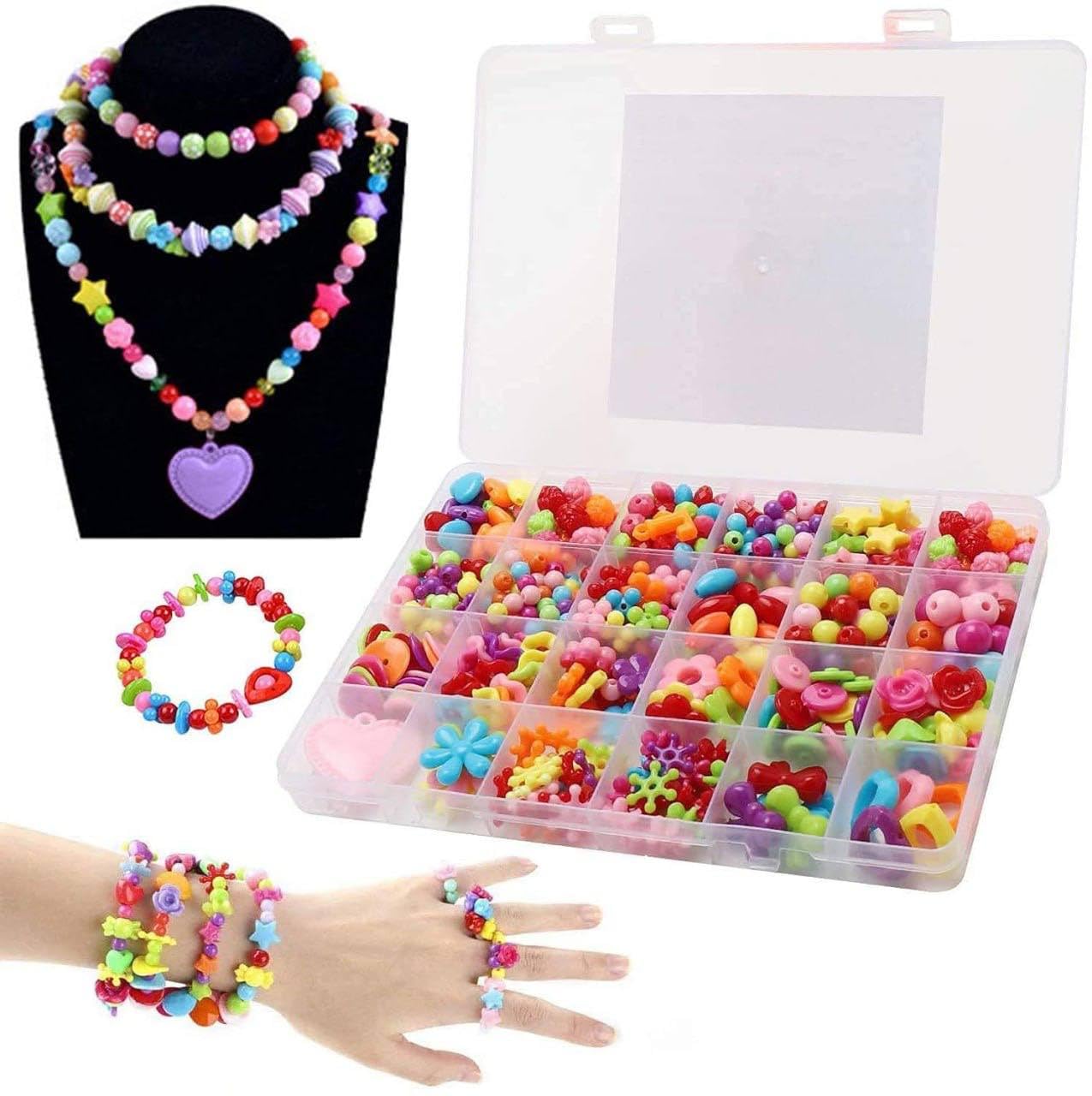 MAVIND Bracelet Making Kit Fun and Colorful Beads, Children’s Self-Made Necklace and Hair Band Ring, Gifts for Girls Age 10-12 (Pink)