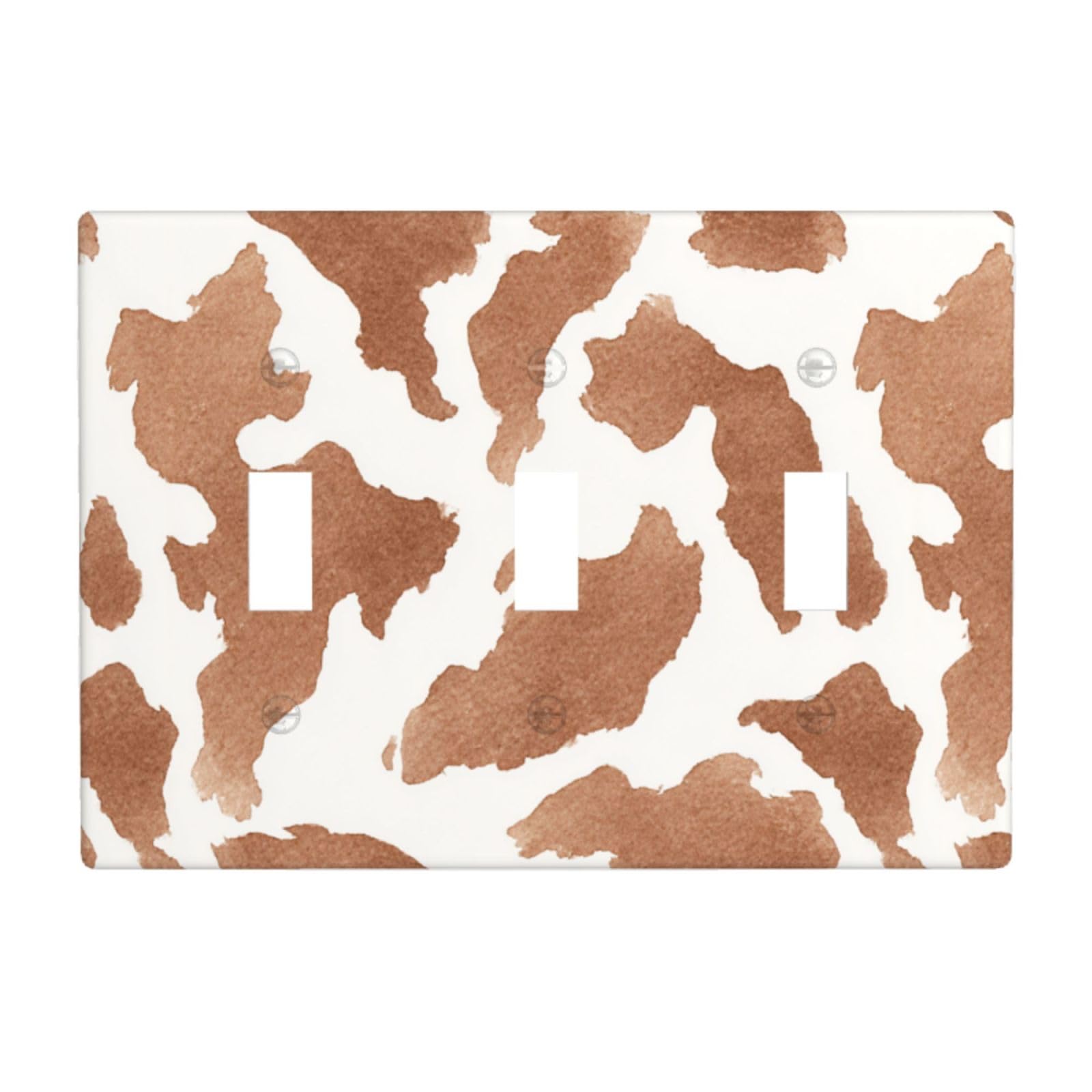 Solid Dark Brown Watercolor Cowhide Pattern Light Switch Covers 3 Gang Triple Toggle Wall Plate Switchplate Electrical Faceplate for Bathroom Kitchen Bedroom Decor