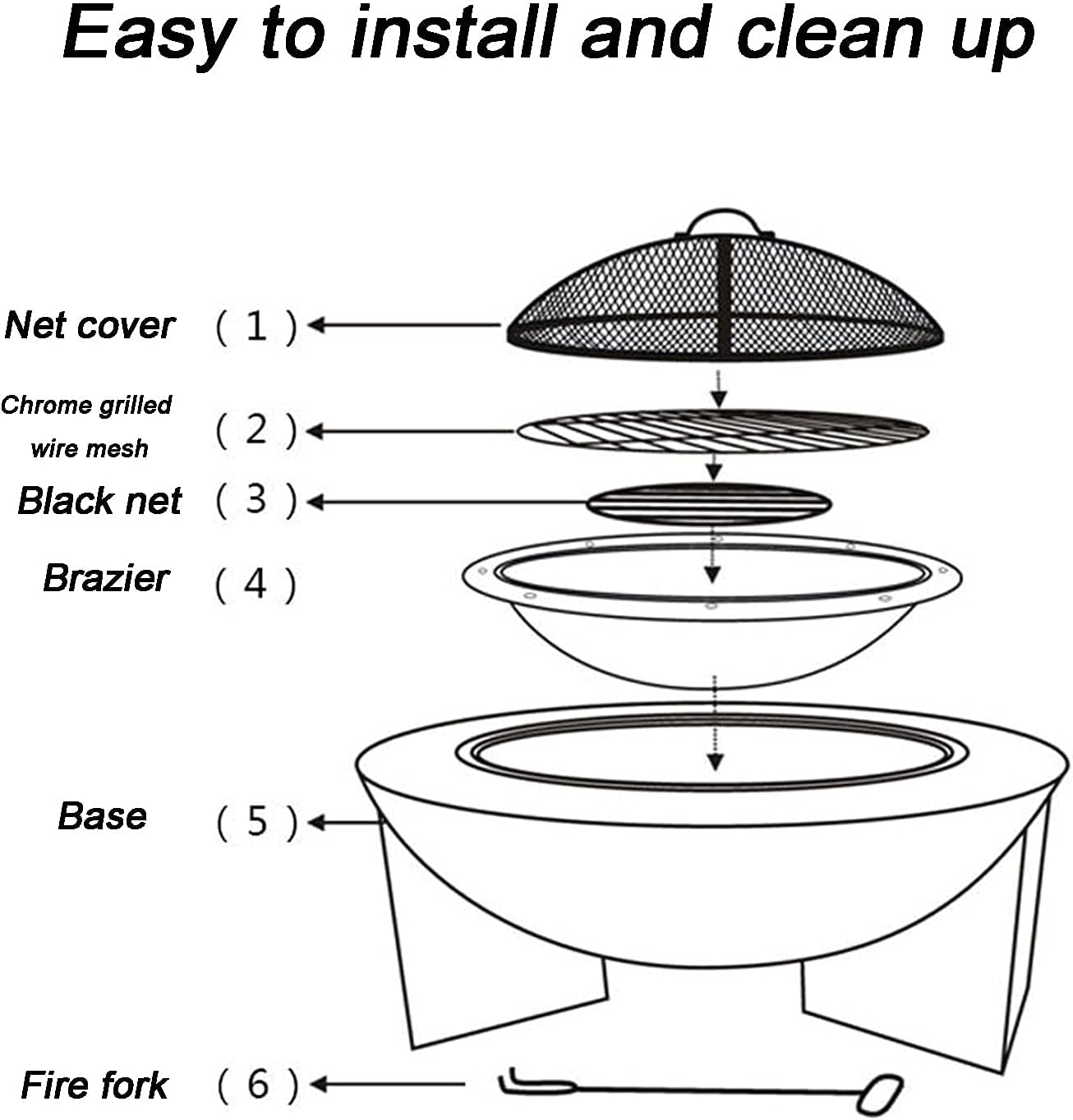 Garden Fire Pit Grill Bowl Grill Barbecue Rack Fire Pit Outdoor fire Pit, 30-inch Round fire Pit, Used for Cooking Barbecue, with Spark Screen and Fireplace Poker