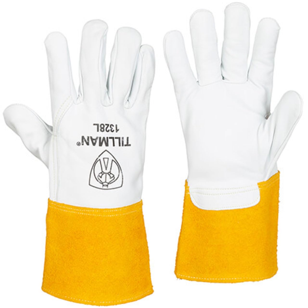 John Tillman and Co Tillman Large 13" Pearl and Gold Top Grain Goatskin Unlined TIG Welders Gloves with 4" Cuff and Kevlar Thread Locking Stitch (Carded), 1328L