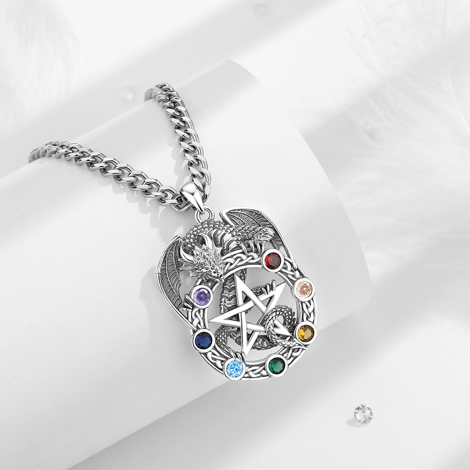 INFUSEU Collier Viking pour Homme, Pendentif Arbre De Vie Yggdrasil En Argent 925 Bijoux Loup Celtique Viking Loup Fenrir Valknut Jormungandr Corbeau Odin Allah Poison pour Les Hommes