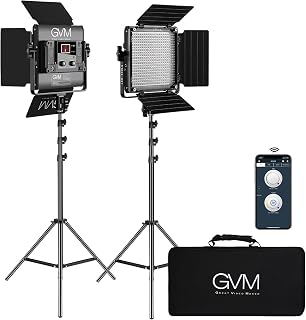 GVM 2-Pack Bi-Color LED Video Light Kit with App Control, 2300K-6800K, CRI 97+, 480 LEDs, Barn Doors for Photography & Video