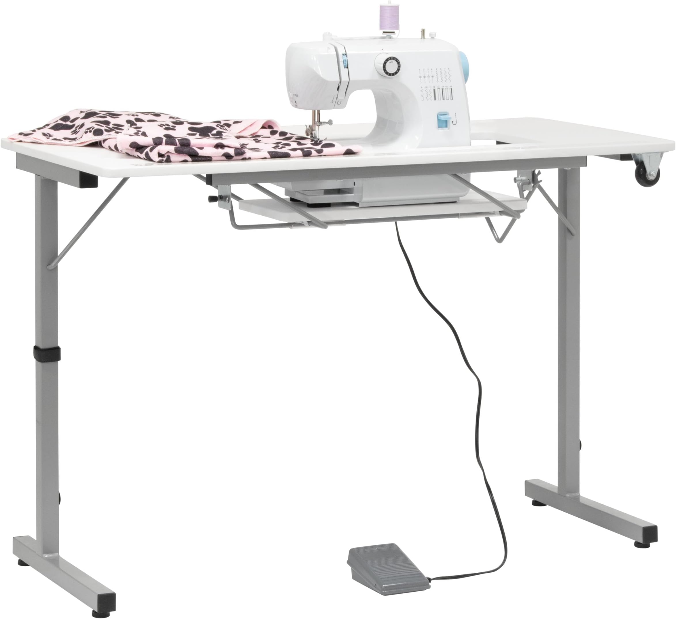 Sew Ready Rollaway II Compact Portable Folding Sewing Table, Silver/White
