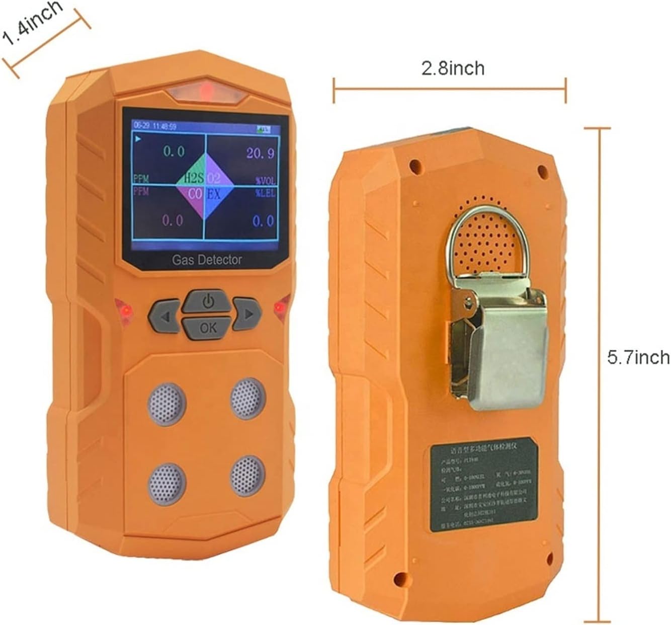 Air Quality Tester, O2 H2S CO EX 4 in 1 Color Screen Handy Compound Multi Gas Leak Detector Alarm,Enjoy the Health Benefits(Yellow (no pump))