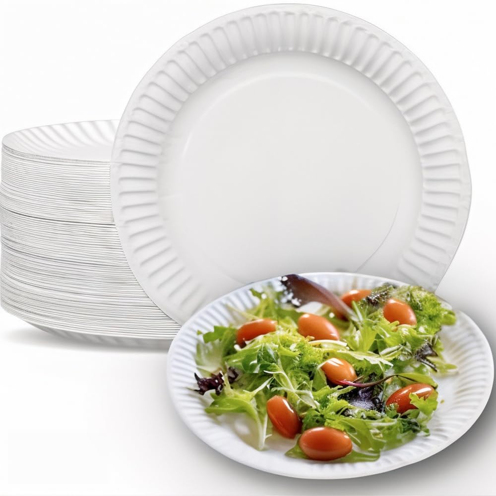 Clearly Disposable Plates, Pack of 200 Sturdy Paper Plates, Heavy Duty Paper Plates Bulk Pack for Party Food, Snacks, and More, White Bowls for Home and Business Use, 6"/15cm Paper Dinner Plates