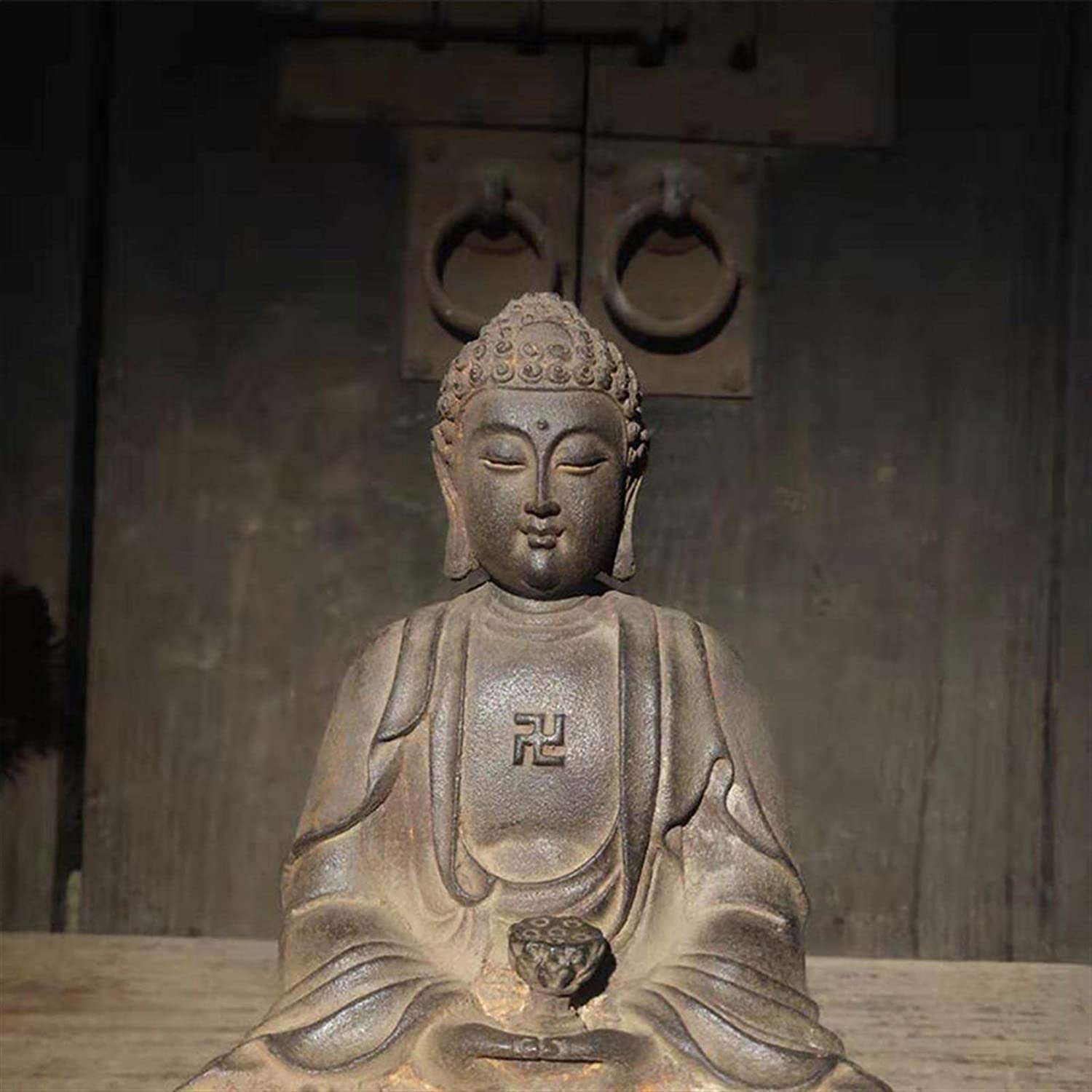 Estatua de Buda,Estatua sentada de Buda, Shakyamuni Modelo Estatua de Buda Decoración Antigua Artesanía de Hierro Fundido Colección Religiosa Decoración