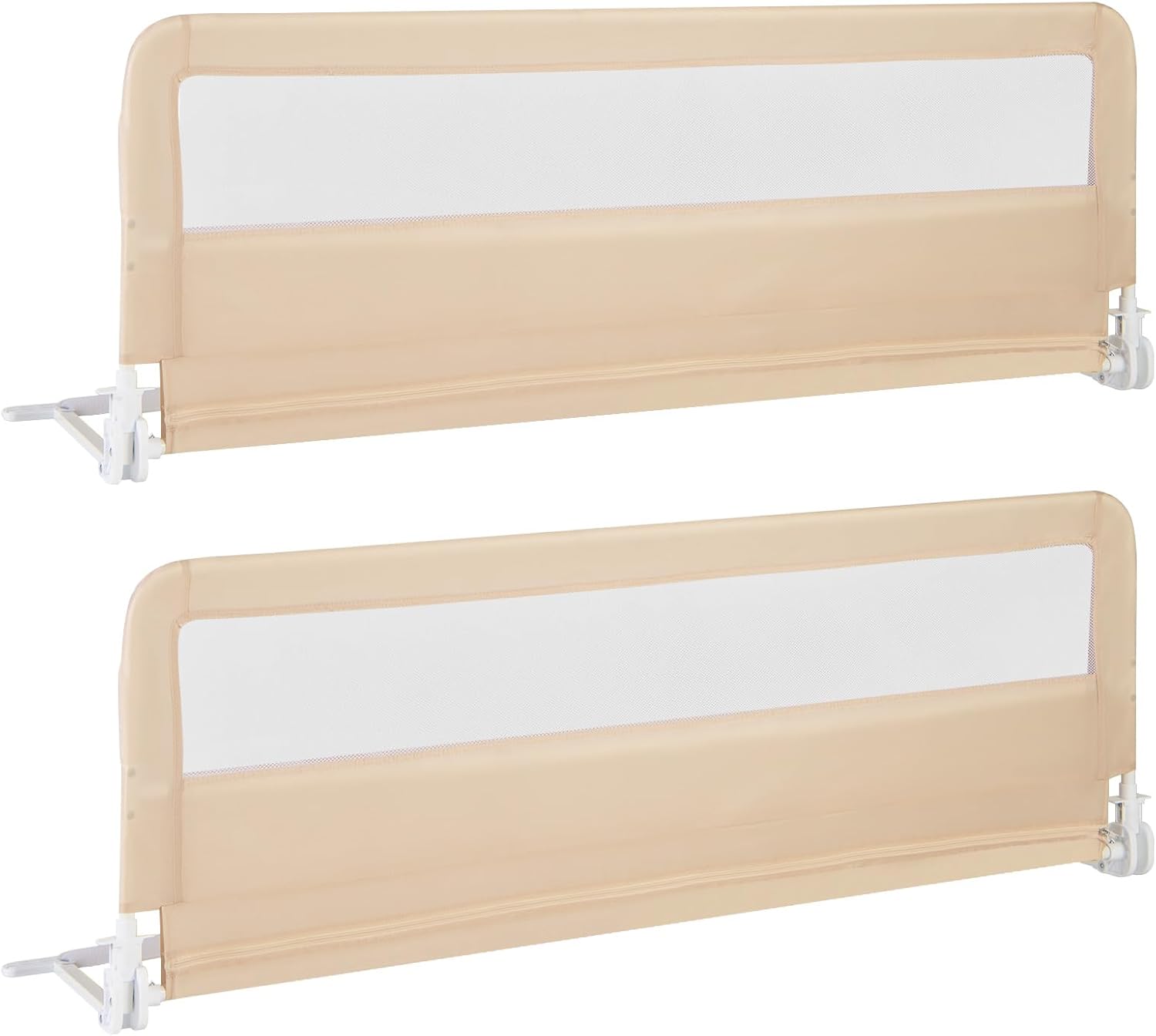 HONEY JOY Bed Rail for Toddlers, 59-in Extra Long, Portable Safety Guardrail w/Double Safety Child Lock, Foldable Baby Bed Rail Guard, Fit King & Queen Full Twin Size Bed Mattress (2 Pack, Beige)