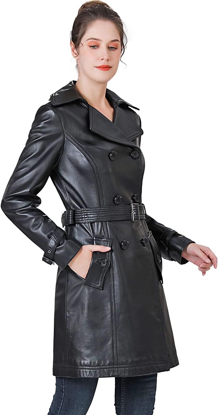 BGSD Women Ella Belted Lambskin Leather Trench Coat