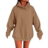 JPLZi Women Hoodies Long Sleeve Loose Fit Fleece Hooded Sweatshirts Drawstring Pullover Top with Pockets 2025 Fall Outfits