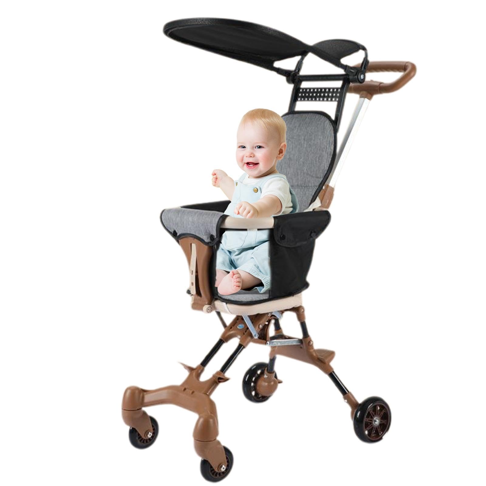 Foldable Stroller Bi-Directional Seat Rotatable Wheels