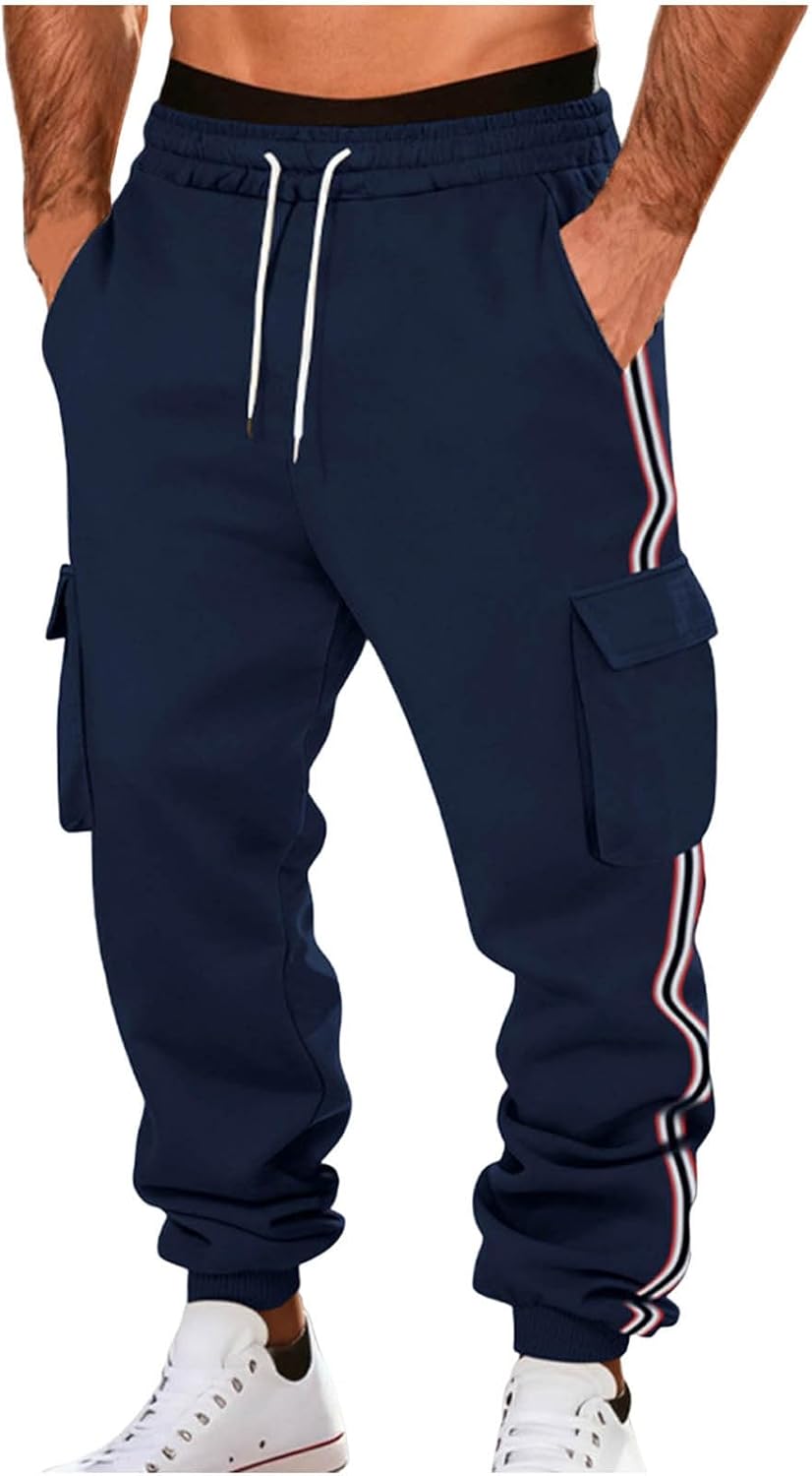 Cambkatl Men's Vintage Striped Baggy Joggers Pants - Stretch Elastic Waist Outdoor Athletic Loose Sweatpants with Pockets