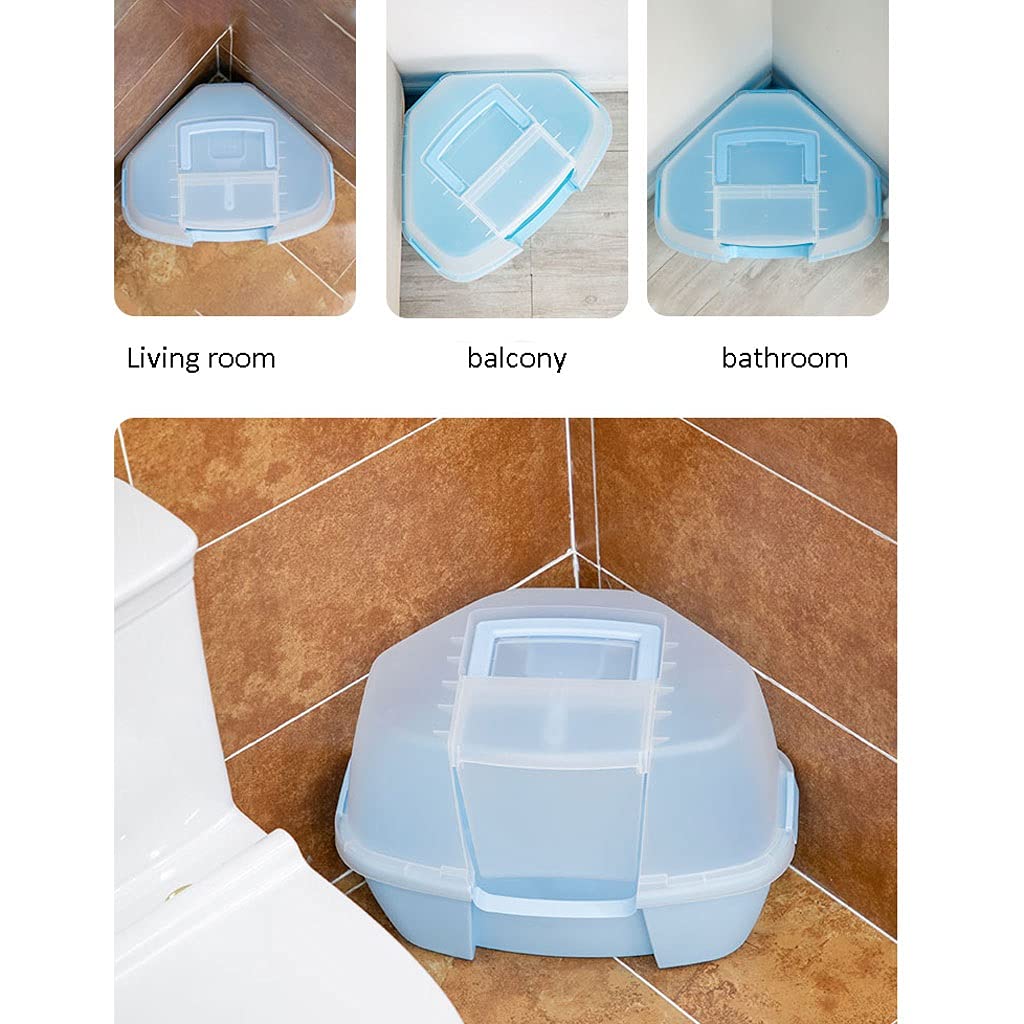 Lettiera per Gatti Completamente Chiuso Triangolare Cat Lettiera Box Cat Toilet Deodorante Extra Ampia Big Breaspat Cat Letter Box Angolo Cat Lettiera Toilette per Gatti (Color : Blue)