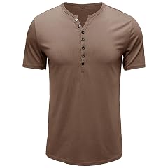 Mens Henley Shirts Short Sleeve Solid Color Button Down Casual Summer Basic Tee Shirts Classic Slim-Fit Tunic T-Shirts