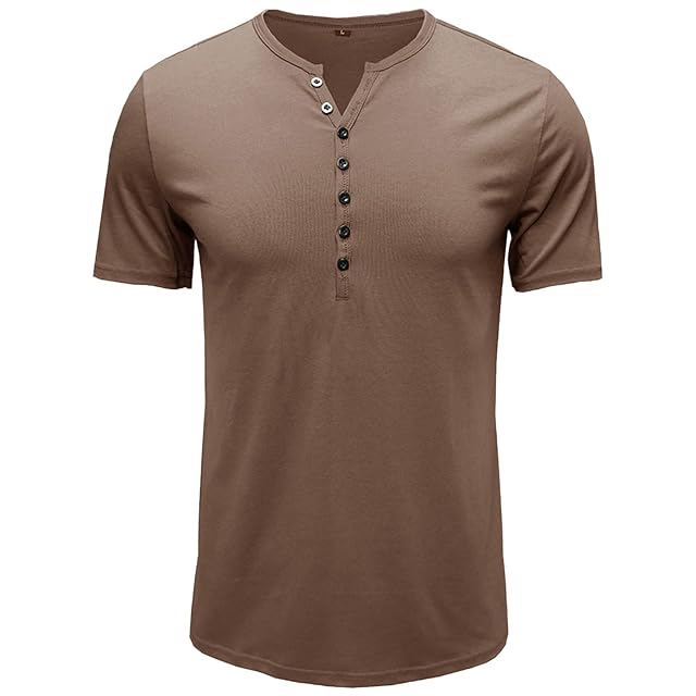 Mens Henley Shirts Short Sleeve Solid Color Button Down Casual Summer Basic Tee Shirts Classic Slim-Fit Tunic T-Shirts