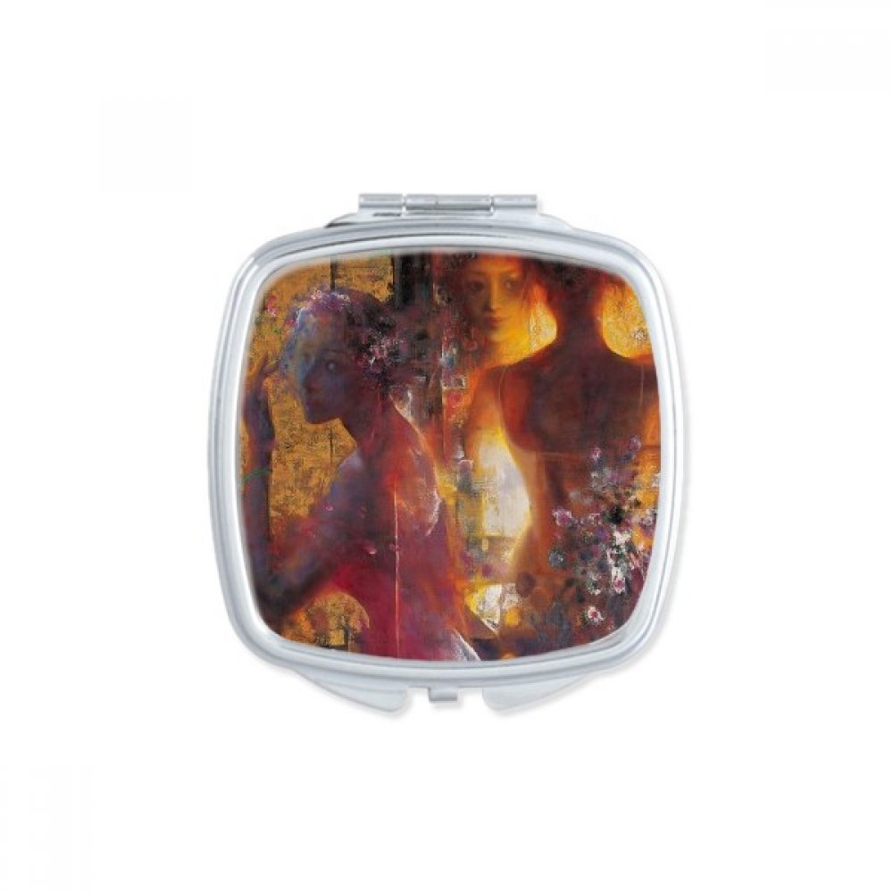 Miroir portable fleurs peach xjj peinture à l'huile maquillage compact de poche multicolore