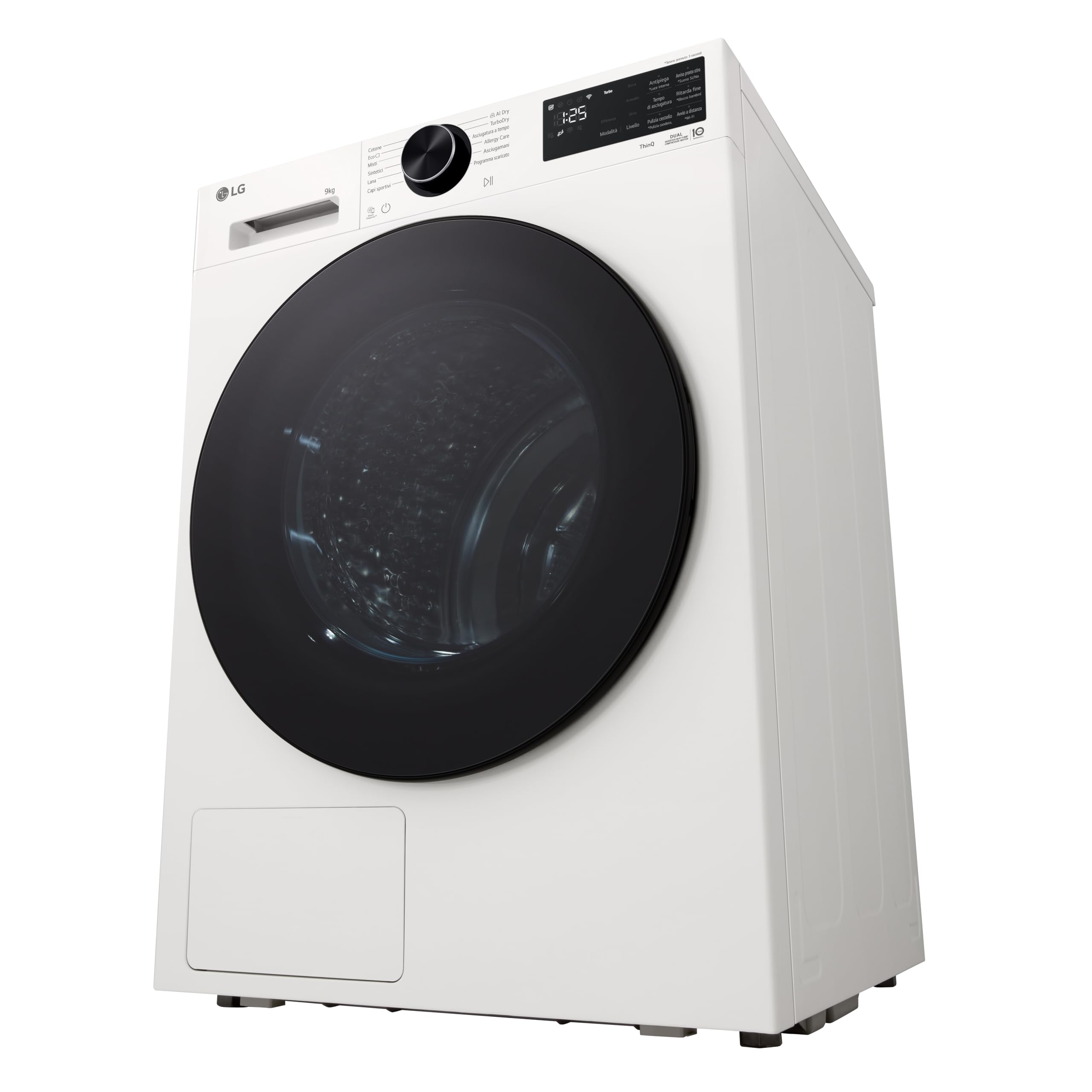 LG RNX5009NWWB Asciugatrice 9Kg Pompa di Calore DUAL Inverter, Classe B, Asciugatura AI Dry con Intelligenza Artificiale, Wi-Fi, Serie X5, Motore Direct Drive, Allergy Care, Essence White
