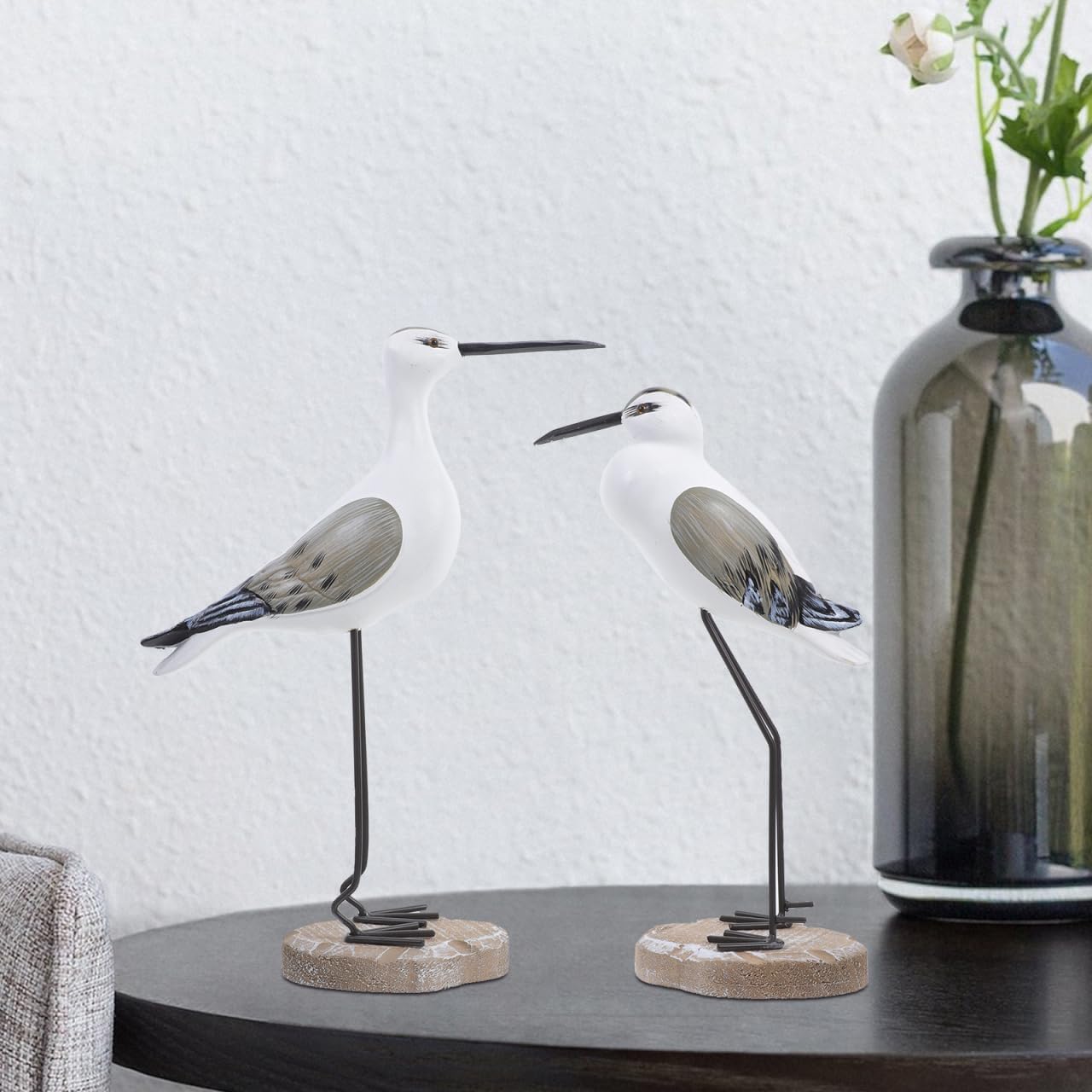 Wooden Seagull Figurine 2pcs Garden Sea Bird Statue Mediterranean Style Bird Sculpture Ocean Beach Desktop Ornament for Home Office Outdoor Decor Brown