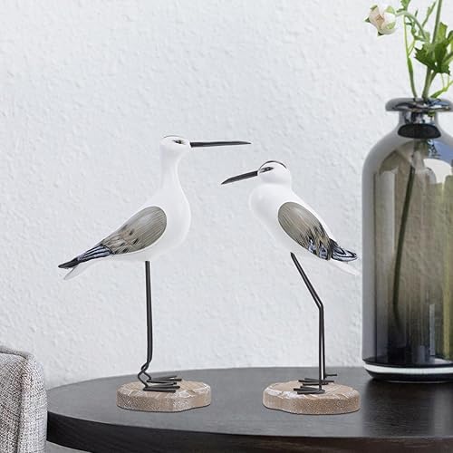 Miniatura 6 de EXCEART Estatua de 2 piezas náuticas de playa, estatua de gaviota, escultura de pájaro, figuritas de madera, ornamento, decoración para interiores y