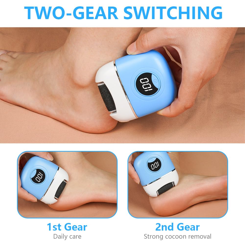 OSDUE Lima Electrica Pies Durezas, 2 en 1 Molinillo Pies Quita Durezas y Elimina Callos Profesional Foot File con 3 Rodillos Recambio Distintos Gramajes Pantalla Digital para Pies Suaves, Azul